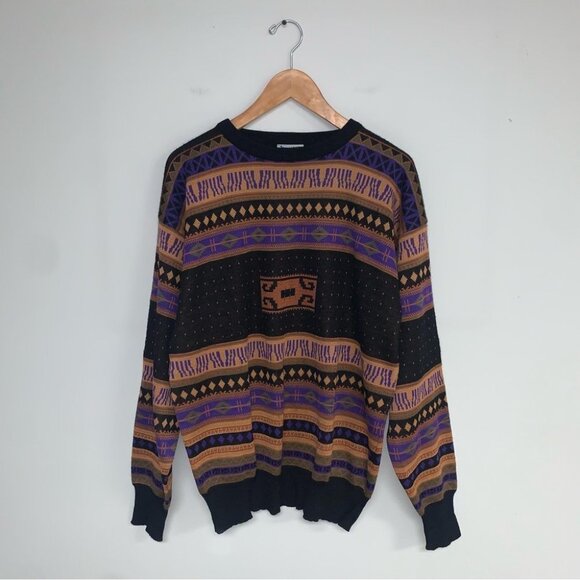 Meister Vintage Sweater Men's Size Extra Large XL‎ Black Purple Wool Knit Jumper - Picture 2 of 8